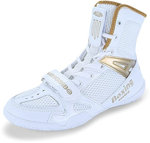 Scarpe Pugilato Uomo Squat Scarpe Wrestling Scarpe Combat Boxers Trainer Traspirante Bambino Stivaletti Boxe da Bambino-per Uomo e Donna, Oro Bianco, 46 EU