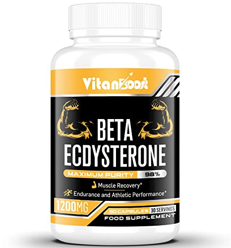 Beta Ecdysterone Supplement 1200mg | Increases Lean Muscle Mass, Exercise Performance, Strength and Protein Synthesis, 98% Maximum Purity Formulated for Enhanced Absorption (60 Count (Pack of 1))