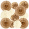 HONMOK 12 Stück Braun Beige Party Deko Set Vintage Hochzeit Dekoration Beige Braun Seidenpapier Pompoms Papierfächer Boho Deko für Hochzeit Babyparty Abschluss Geburtstagsdeko
