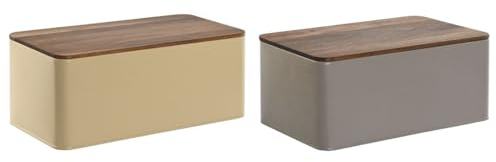 Home ESPRIT Bread Bin Beige Grey Metal Acacia 33 x 18 x 12 cm (Pack of 2)