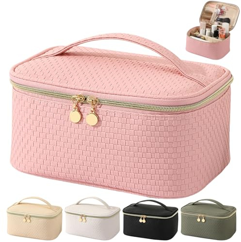 Bestash Trousse de Toilette Femme Voyage,Trousse de Maquillage Grande Capacité, Multifonction Imperméable Trousse de Voyage avec Compartiments Makeup Bag （Rose Clair）