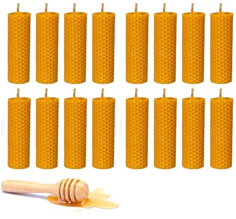 16 Velas de Miel de Abeja Ritual Mágico Buena Suerte 11/22 (2 cm de ancho). Velas Decorativas Hechas a Mano 100% Cera Abeja Natural Sin Parafina QR guia digital Detalles para Regalar (16)