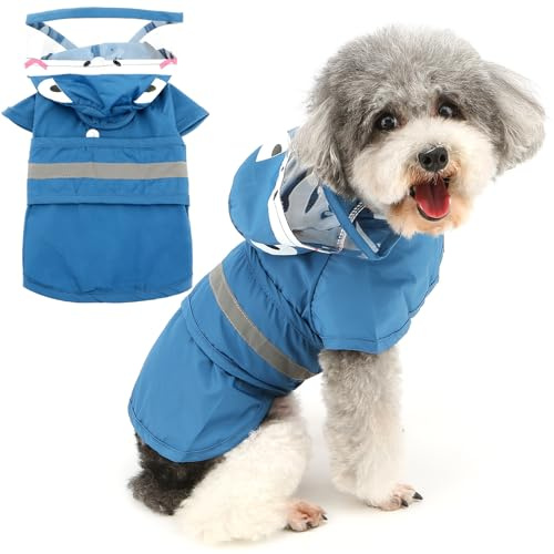 Zunea - Chaqueta impermeable para perros con capucha para perros pequeños, chaqueta ligera reflectante para cachorros con agujero para correa, chaqueta de lluvia para mascotas, poncho, trajes de