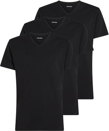 Calvin Klein Men’s 3 Pack Short Sleeve V-Neck T-Shirts, Black (Black, Black, Black), M
