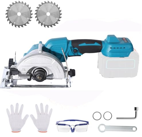 Mini sierra circular de 5, sin escobillas, para batería Makita de 18 V, con 2 hojas de sierra (125 mm), motor de cobre puede cortar diagonalmente 9000 rpm, sierra multifunción para carpintería