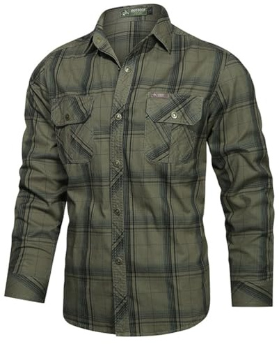 seiveini Camisa de Exterior para Hombres Manga Larga Transpirable de Secado Rápido Outdoor Blusa Camisas para Senderismo, Pesca, Trekking Camisa Funcional para Hombre Vintage E Ejercito Verde 4XL