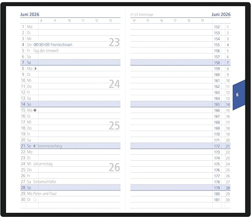 Zettler Agenda tascabile 1M/2S, colori assortiti, 88 x 15 (nero, bordeaux, blu) 2026, agenda mensile 9,5 x 16 cm, 32 pagine, 1 mese su 2 pagine, suddivisione ore 8-19, conteggio giorni lavorativi e