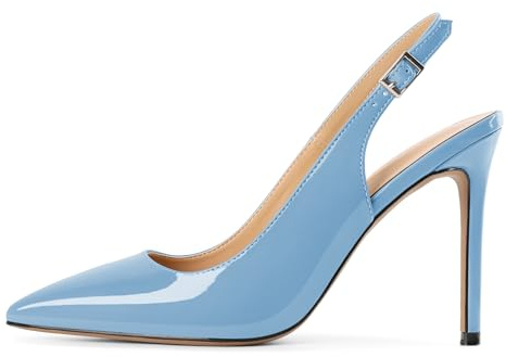 Mettesally Femmes Bout Pointu Chevilles Haut Stiletto Talons 10cm Pompes Sexy Chaussures Habillées Bleu Clair EU 41