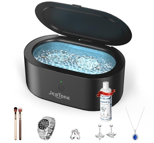JeaTone Ultrasonic Jewelry Cleaner, 46KHz Sonic Jewelry Cleaner Machine for All Jewelry, Eyeglasses, Retainers, Dentures, Rings, Watches, Earrings & More, 304 Stainless Steel 20oz Cleaning Pod (Black)
