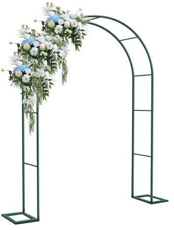 Tokenhigh Metal Garden Arch Trellis, 2.4m Outdoor Plants Support Archway, Heavy Duty Rose Arbor for Garden, Large Wedding Arches for Bridal Party Decoration Ceremony (With base)