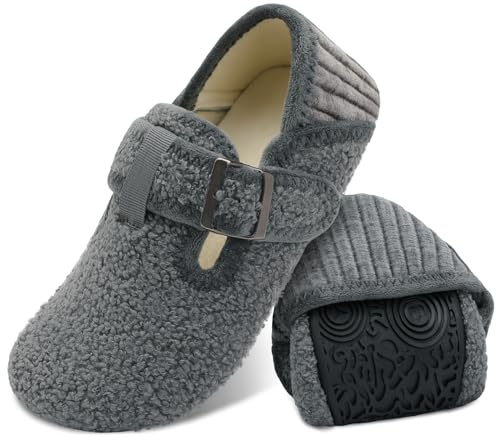 JOINFREE Men Slipper Lady Winter Diabetic Slippers Unisex Indoor Shoes Barefoot Winter Sock Shoe Dark Grey 7.5 UK