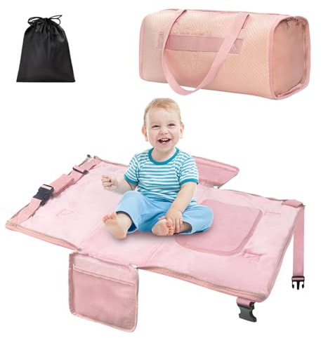 Zyphoria Kleinkind-Flugzeug-Reisebett, Flugzeugsitzverlängerung für Kinder, ein Muss für Kleinkinder, Baby-Reisezubehör zum Fliegen, tragbare Reisetasche, Fußstütze für Flüge (Rosa)