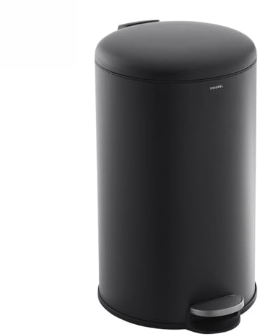 CASABEL Cubo de Basura Cocina 50L, 100% Acero Inoxidable, Resistente a Huellas, Papelera Redonda con Pedal y Tapa para Baño, Cocina, Oficina, Negro
