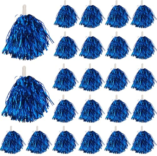 GYDbow 24 PCS Blue Cheerleading Pom Poms Bulk - Soft Sparkly Dance Poms for Cheerleaders, Pep Rallies, Sports Events & Party Decor