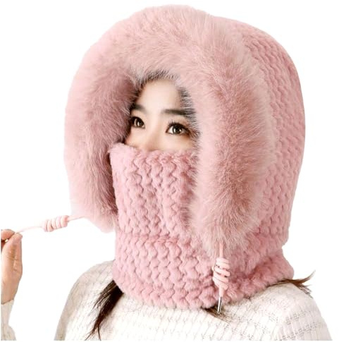 BSITSSS 3 i 1 vintermössor för kvinnor, rosa varm mössa mössa och halsvärmare uppsättningar, fluffig varm multifunktionell beanie mössa med ansiktsskydd för utomhus skidåkning och vardag