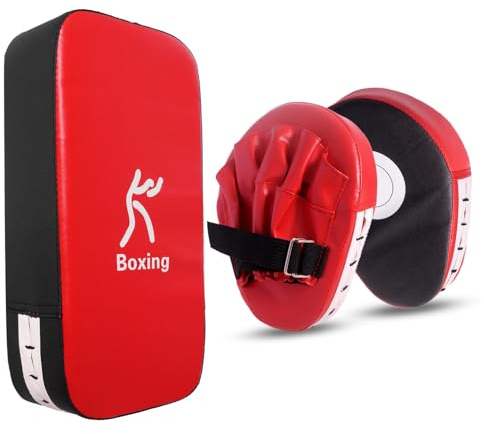 LQOZYYUL 2-in-1 Punching Mitts Kick Pack Set, Boxing Pads, PU Leather | Thai Pads Taekwondo Kick Pad, Karate Kick Pads Kickboxing Training Set for Boxing Gym MMA Training – Red