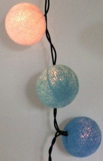 GURU SHOP Stoff Ball Lichterkette, 20`er LED Kugel Lampion Lichterkette - Blau/weiß, 7x7x350 cm