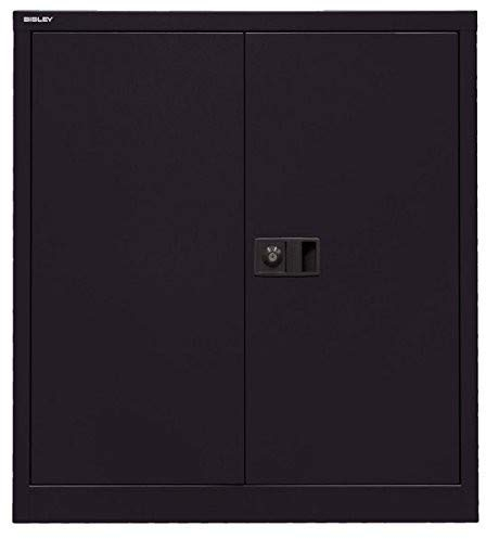 BISLEY Original Flügeltürenschrank Universal,1 Fachboden,2 OH, Metall,633 Schwarz,40 x 91.4 x 100 cm,Professionelle Lackierung,Montiert,Mehrzweckschrank,Garage,Arbeitszimmer,abschließbar Lagerschrank