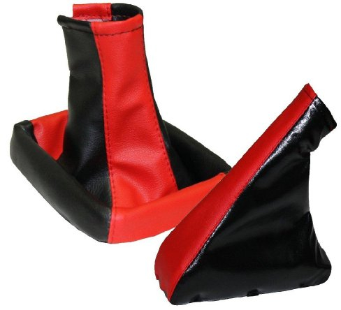 AERZETIX: Soufflet de Levier de Vitesse et Frein à Main en Simili Cuir Rouge et Noir