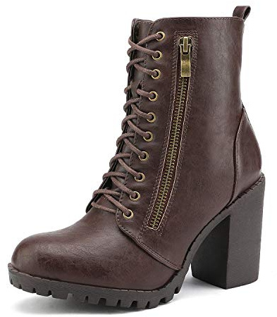 DREAM PAIRS Women's High Heel Lace Up Ankle Boots,Brown,6