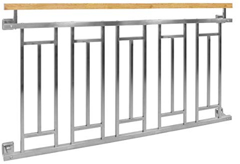 ECD Germany Ringhiera Balcone Francese 90x156 cm con 5 Riempimenti, Argento Lucido Effetto Legno, in Acciaio Inox, Parapetto Finestra Anticaduta, Grata di Sicurezza Esterna, Balaustra