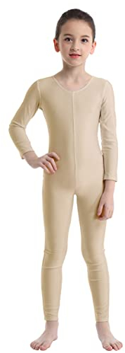ranrann Kinder Mädchen Jungen Gymnastikanzug Langarm Body Bodysuit Overall Sport Ballett Trikot Tanz Leotard Ganzkörperanzug Einteiler Ballettanzug Turnanzug Nackt 122-128/7-8 Jahre