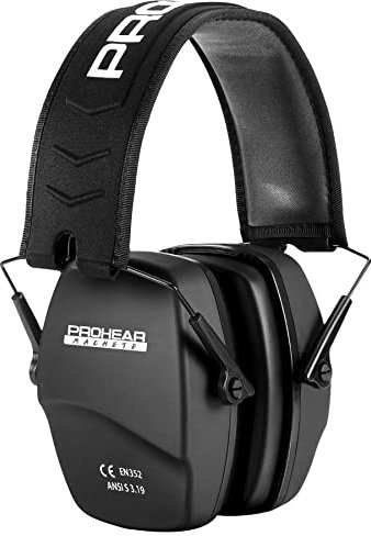 PROHEAR 016 Ear Protection Safety Earmuffs for Shooting, NRR 26dB Noise Reduction Slim Passive Hearing Protector with Low-Profile Earcups, Compact Foldable Ear Defenders for Gun Range, Hunting (Black)