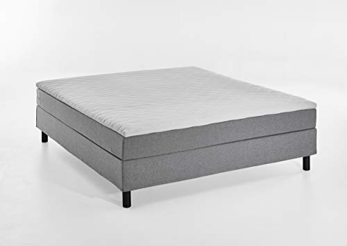 Atlantic Home Collection Happy Boxbett ohne Kopfteil, 7-Zonen Taschenfederkern- Matratzen, Härtegrad H3, Stoff, Grau, 180/200 cm, Liegehöhe ca. 58 cm