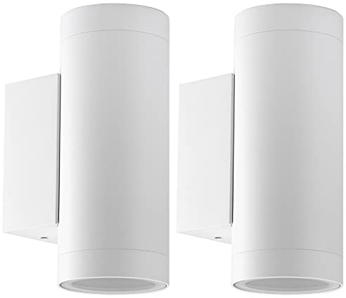 Klighten 2 Piezas Aplique de Pared Exterior Arriba Abajo Aplique Exterior IP65 Lámpara de Pared Moderna de Aluminio para Entrada Terraza Jardín, Casquillo GU10, Bombilla no Incluida, Blanco
