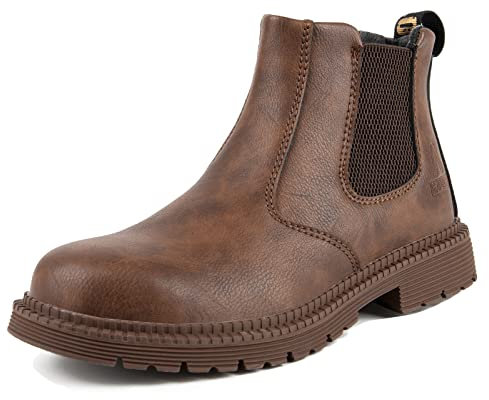 USOR Steel Toe Boots for Men Women Lightweight Fashion Work Sneakers Breathable Comfortable Safety Toe Shoes Slip-Resistant Shoe for Industrial Construction, Brown 39
