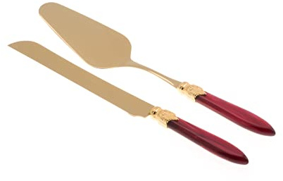 Rivadossi Laura Oro Bordeaux - Set di Pala e Coltello per Torta, 2 Pezzi - 100% Made in Italy, Artigianalità e Design - Acciaio Inox 18/10