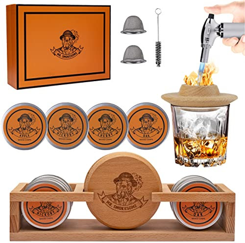Kit fumoir à cocktail | Kit fumoir à whisky | Kit de fumoir bourbon | Kit fumoir à l'ancienne pour homme avec support, torche et copeaux de bois | Cadeau de whisky pour homme (sans butane inclus)