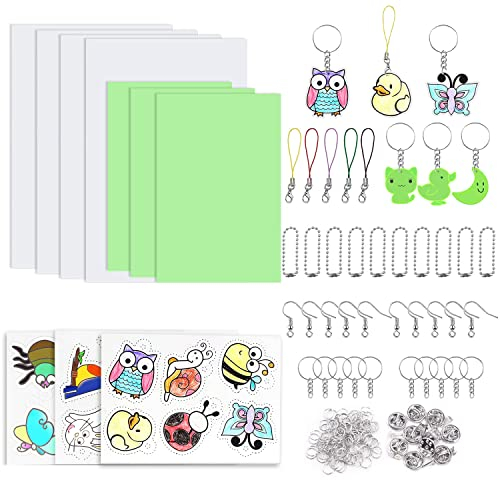 B-041 155Pcs Schrumpffolie Shrink Plastic Set, 3 Stück Leuchtendes Schrumpffolie Papier Und 3 Stück Papier Mit Grafiken