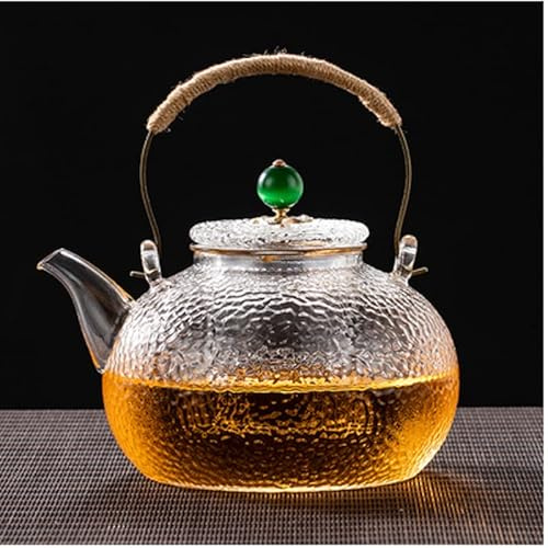 Jauhmui Tetera de 900 ml con infusor de vidrio, asa protectora contra quemaduras y tapa de vidrio - Tetera con chorro controlado para té suelto, fogón y cocina eléctrica