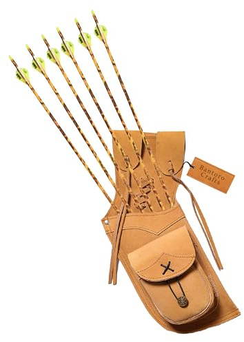 Bantoro Crafts Side Quiver Arrows Traditional Handmade Hip Quiver for Hunting & Archery Sports Genuine Leather Arrow Holder Lightweight & Comfortable (Leather Plain Pocket)