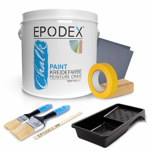 EPODEX® CHALK PAINT | Kreidefarbe | Holzfarbe Shabby Vintage Style| + Zubehörset | 45 Farben Transparent Farblos Farbig | Möbel, Holz, Pappe, Metall, Kunststoff 0,66-13,2Kg