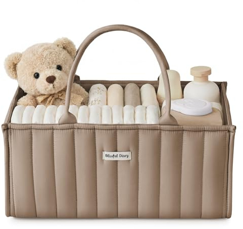 Blissful Diary Baby Diaper Caddy Organizer, Stylish Storage Basket for Newborn Essentials and Diaper Station, Gift for Baby Shower and Registry Must-Have, Mocha Brown