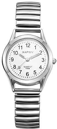 Silverora Montres pour femmes Montres élastiques pour couple : montres à quartz analogiques claires faciles à lire avec chiffres arabes aiguilles numériques luminescentes bracelet extensible cadeau
