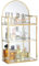 SUMTree Gold Glass Jewlery Display Case with Dome Top, Golden Jewlery Display Cabinet, Glass Mirrored Cabinet Display Box for Trinket with 3 Slots, Golden jewelry Display Organizer, 20.2*10*37.8cm