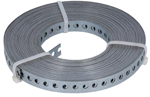 HELPMATE - Bande perforée longueur 10 m - acier galvanisé sendzimir - largeur 12 mm - épaisseur 0,8 mm - galvanisé de haute qualité - Robuste pour le bâtiment, l'atelier, les projets de bricolage