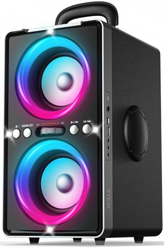 YIER Bluetooth Speaker, 200W Peak Loud Stereo with Big Bass, 20H Playtime, TWS, Fast Charging, Portable Handle, Wireless Large Boombox Bocina with LED Light for Party Outdoor Backyard Camping