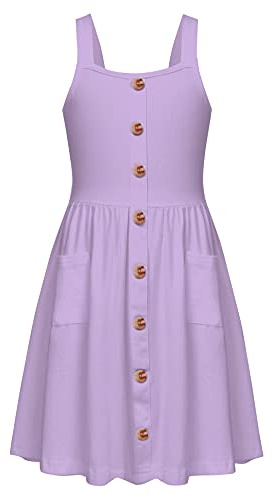 Arshiner Robe sans Manches Filles Enfants d'été avec Bouton en Coton échangiste Festive A-Ligne décontractée élégante Bretelles pour 5-14 Ans