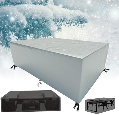 HNKDKJ Funda para Muebles de Jardín 175x90x50cm/LxWxH Funda Protectora Impermeable 420D Oxford Antipolvo Anti-Viento Rectangular Cubierta Mesa Jardín Funda Protectora de Muebles Jardín-Plata