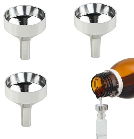 3 Pcs Small Funnel for Filling Bottles - Silver Aluminium, 2.5cm Mouth Diameter - Mini Funnel for Transferring Essential Oils, Perfumes, Liquids