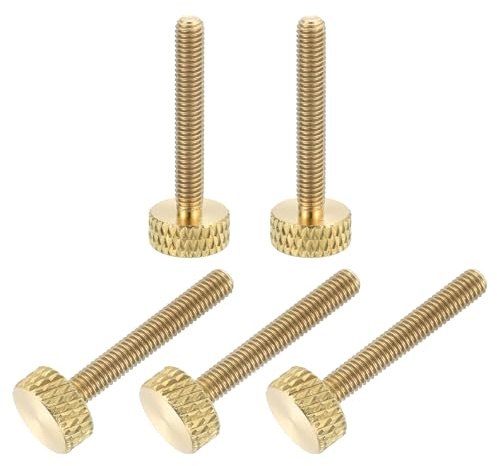 sourcing map 5 viti a testa zigrinata in ottone, M3 x 20 mm, con impugnatura piatta, manopole di fissaggio in ottone massiccio con diamante zigrinato, per elettronica, meccanica
