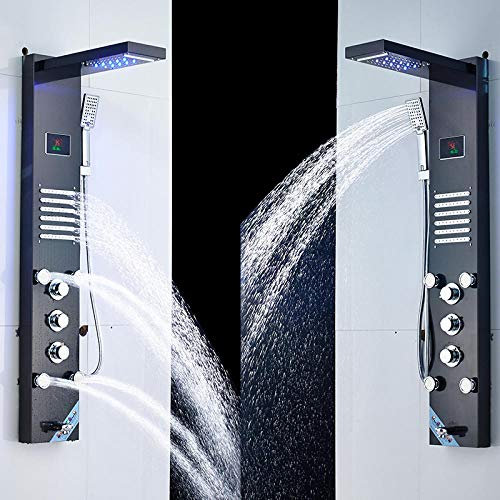 LED duschpanel regn vattenfall dusch temperatur skärm massage spa jet tre handtag mixer kran handfat kran set-svart ände blomstrande