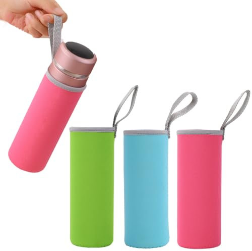 JEYORZY 3 Stück Wasserflaschenhalter, Neopren Flaschen Schutzhülle, Wasserflasche Tasche Mit Verstellbarem Schultergurt Trinkflasche Beutel, Isolierte Flaschenhalter Für Wandern Radfahren, Mehrfarbig2
