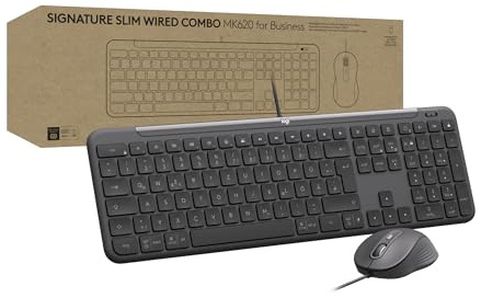 Logitech Signature Slim Wired Combo MK620 för affärer, optisk kabelansluten mus, tangentbord i standardstorlek, USB-C Plug and Play, Windows/Mac/Chrome/PC/Notebook, tysk QWERTZ-layout – grafit