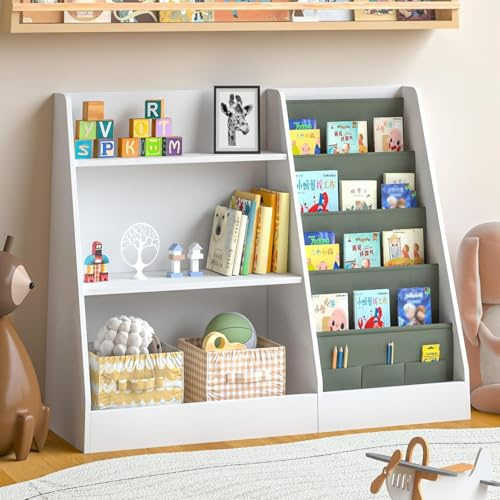 Garden 4 you Kids' Bookshelf Wooden Childrens Bookcase,kids storage Book Rack for kids room,nursery shelf and toy storage unit for Books, Bedroom, Playroom, Storage Organizer (white)