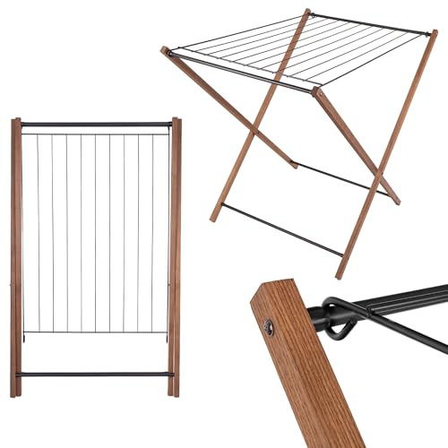 KADAX Tvättställ av trä, 7 m² torryta, 98 x 89 cm, vikbart stativ för platsbesparande torkning av kläder, handdukar och sängkläder, stabil torktumlare